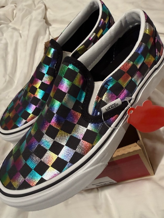 Vans Shoes - Vans Women's Size 7.5 Slip-On Checkerboard Sneakers - Iridescent Black Multi